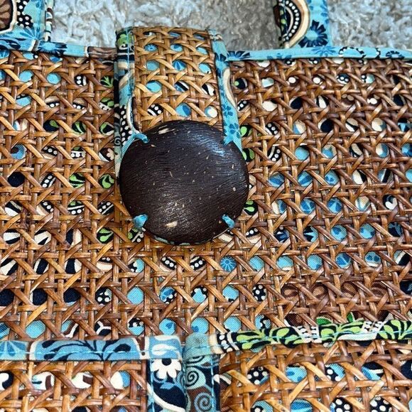 Vera Bradley Bali Blue & Hope Garden Structured Tiki Tote with Caning RARE - Picture 3 of 16